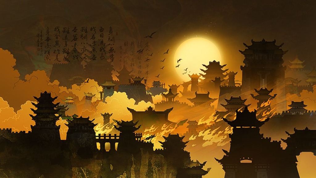 Golden dynasty city silhouette